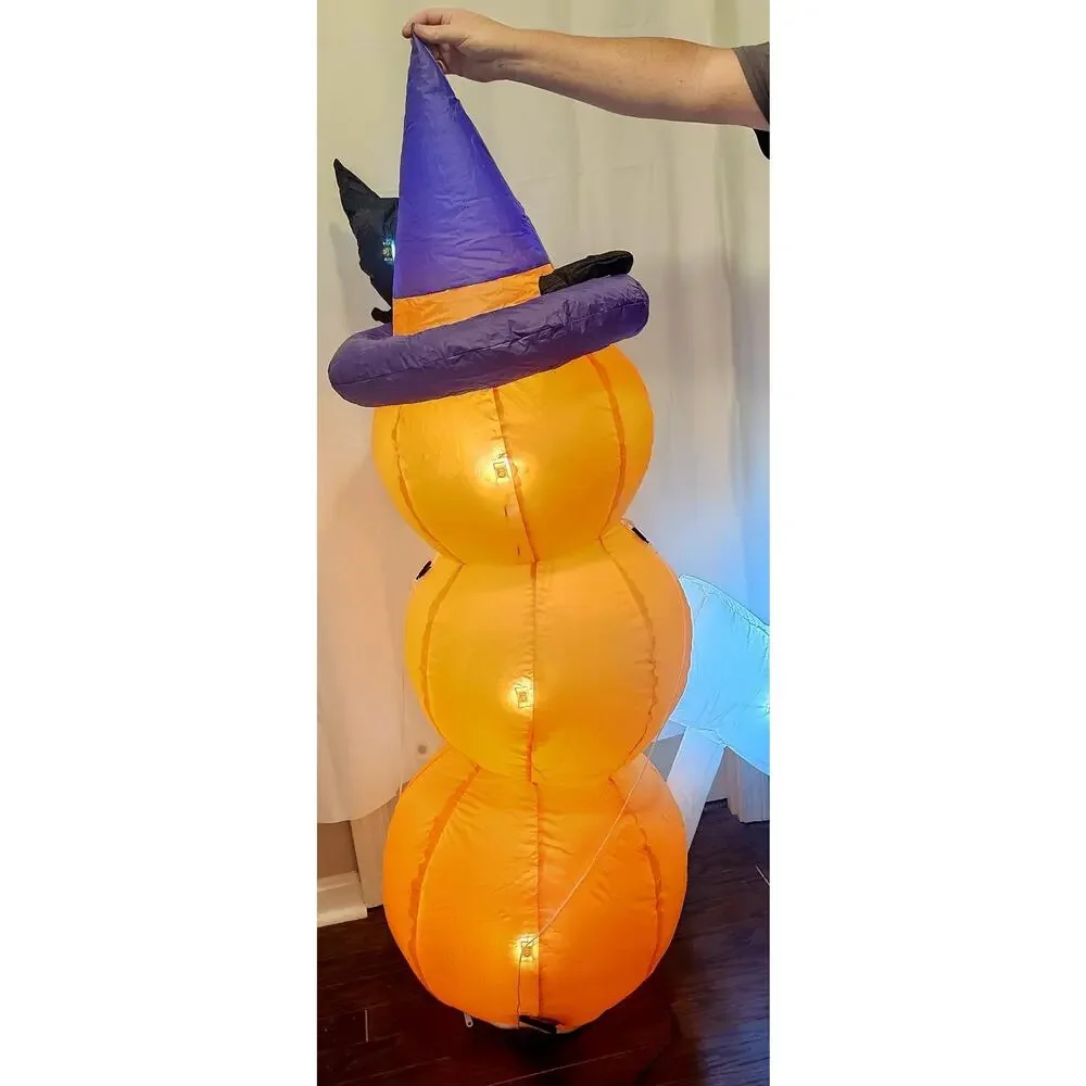 5.25 Ft Boo Pumpkin With Black Cat Halloween Inflatable with Built In LED Lights